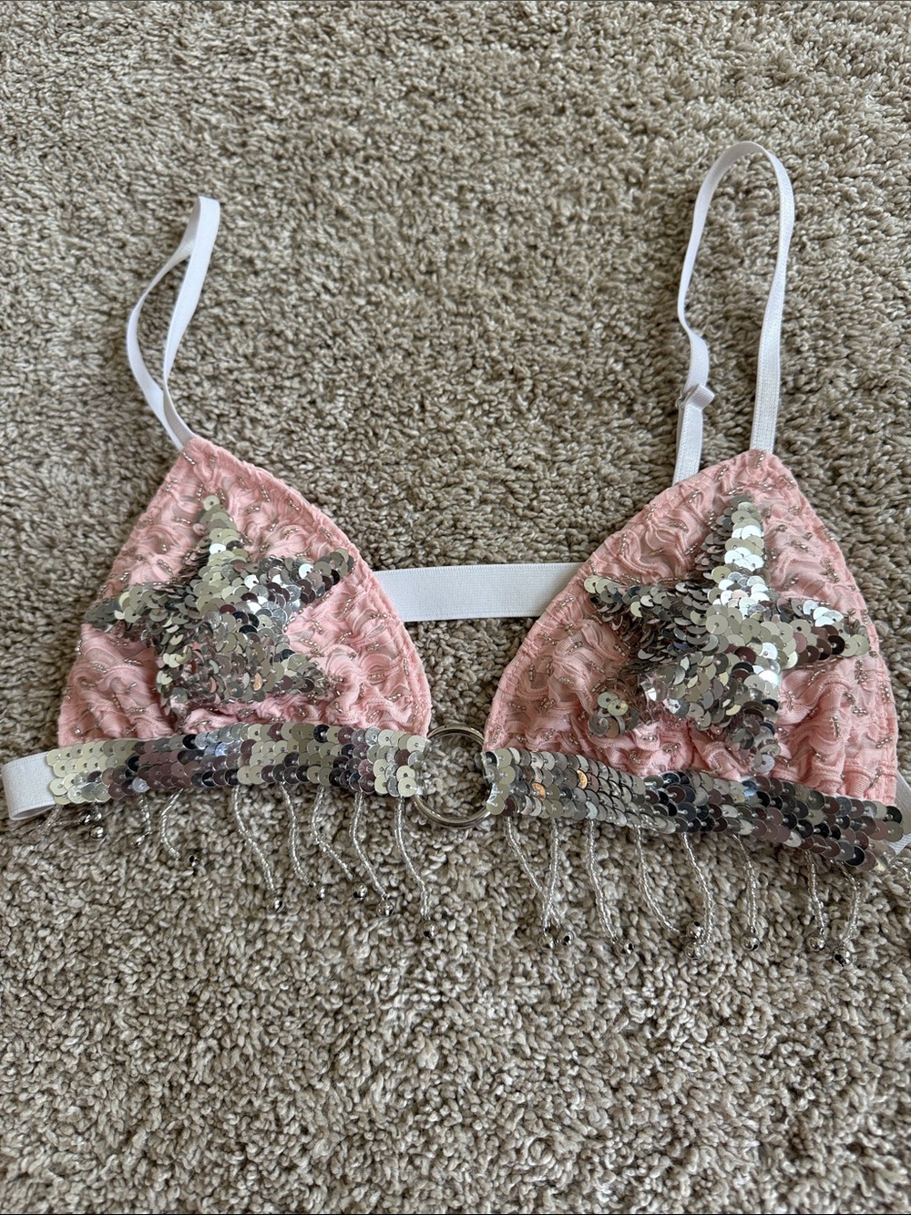Her Pony Pink Sequin Star Bralette with Fringe Detail
